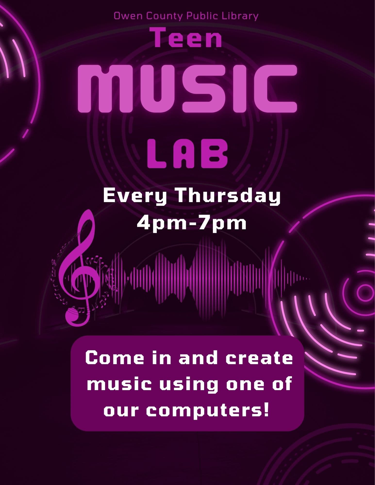 flyer for teen music lab