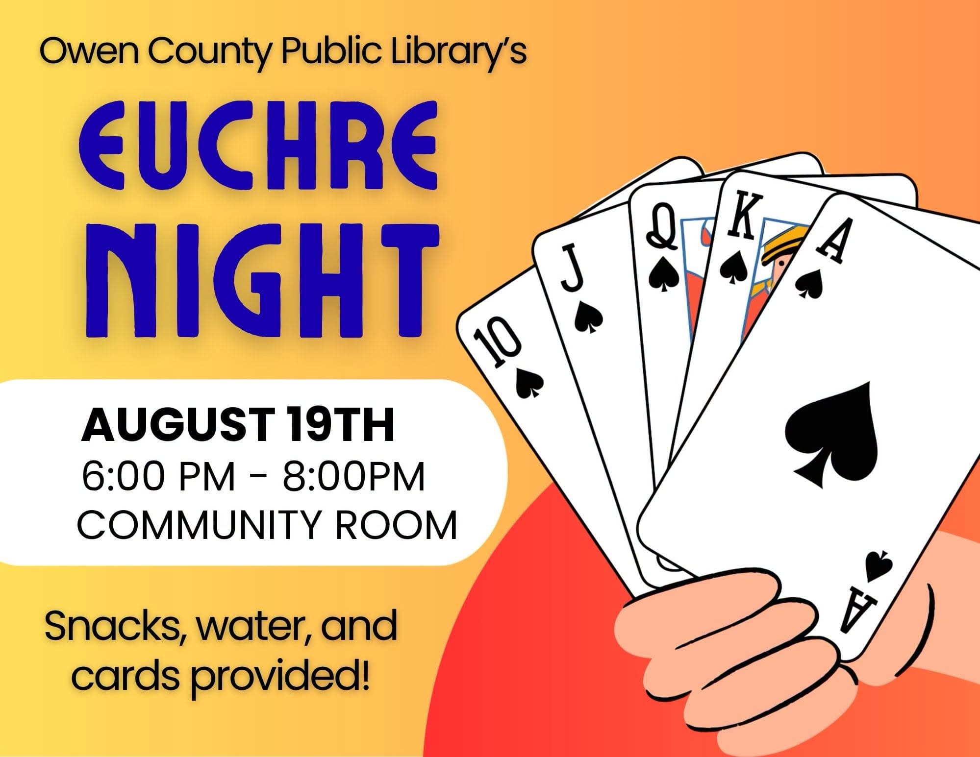 a flyer for euchre night with playing cards