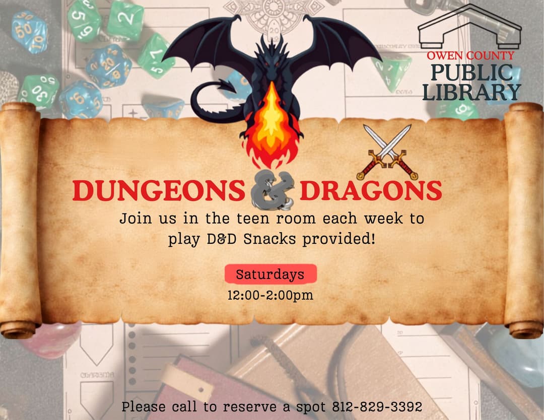 flyer for saturday adult D&D