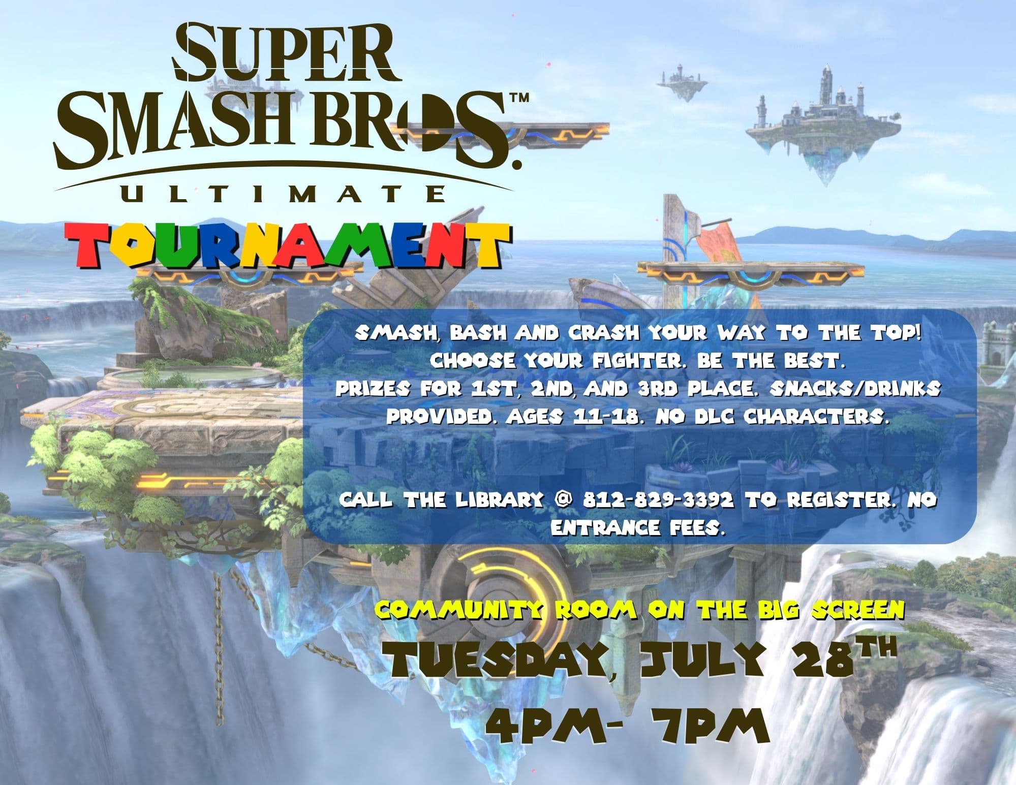 A flyer with graphics from Super Smash Brothers. 