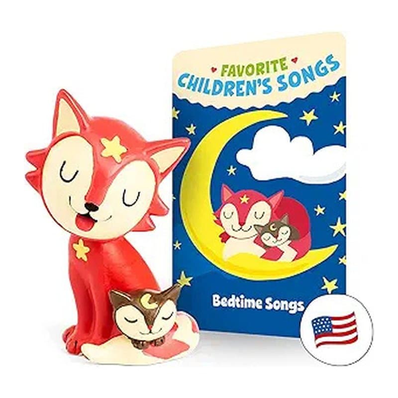 Sleepy red fox Tonie figure with its Bedtime Songs card
